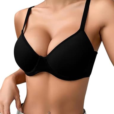 Lot de Soutiens-Gorge Push-up 36C pour Femme - Soutien-Gorge Push-up Respirant avec Armatures à Triple Boutonnage, Noir, 85C