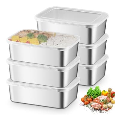 PORFOYO Lot de 6 boîtes de conservation avec couvercle - En acier inoxydable - 1100 ml - Avec couvercle - Pour viande, fruits