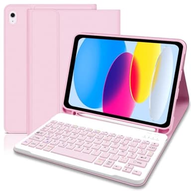 Coque Clavier pour iPad 10/11 Ème Generation (10.9 Pouces 2022/11 Pouces A16 2025), Étui Français Magnétique Keyboard avec Porte Crayon, AZERTY Layout pour iPad 10/11eme, Rose​​