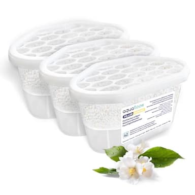 Aquafloow Déshumidificateur 400 ml, Réduit l'humidité de l'air, 3 Pièces JASMINE | Neutraliseur d'odeurs, Absorbeur d'humidité pour Cuisine, Placard, Salle de Bain et Bureau