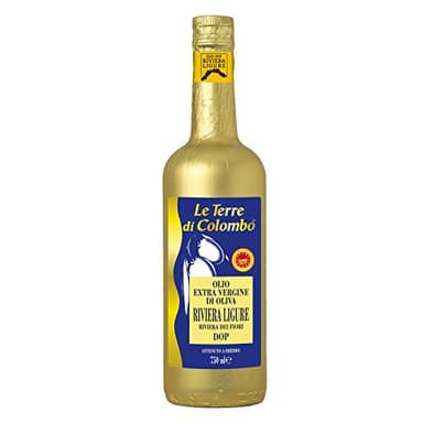 Le Terre di Colombo – Bouteille d'Huile d'Olive Extra-Vierge D.O.P. Riviera Ligure - Riviera dei Fiori - Emballage doré - 0.75 L