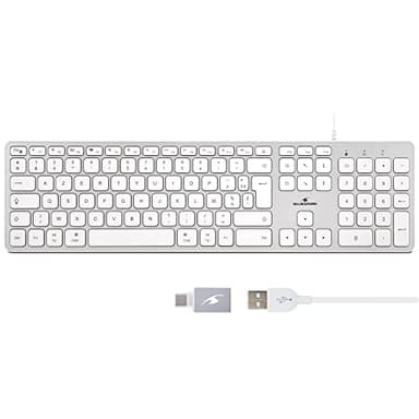 Bluestork Clavier Français AZERTY Filaire pour Mac - Touches Concaves et Silencieuses, 13 Raccourcis Multimédia, Adaptateur USB/USB-C
