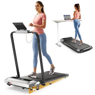 Tapis de Course, Pente 7%，Pliable 3 en 1 Tapis de Marche électrique, 2,5 HP, Compact et Portable sous Le Bureau,12 km/h, télécommande, écran LED, Peu encombrant, pour Le Bureau à Domicile (Argent)