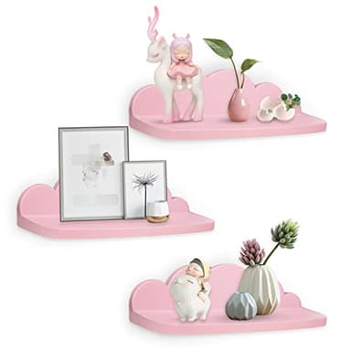 Pyjacos Étagères Murales Lot de 3 pour Salon Chambre Bureau Salle de Bains ou Cuisine des Nuages,rose-3L