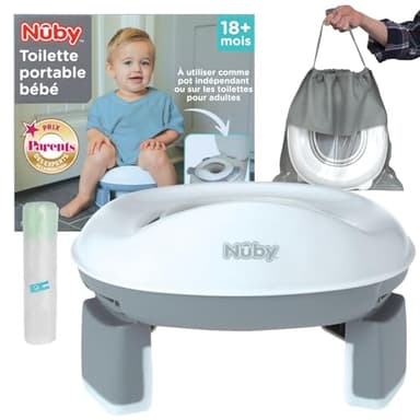 Nuby - Pot Bébé de Voyage Portable - Design 2 en 1 Adaptable sur Toilettes ou Utilisation Autonome - Protection Anti-Eclaboussures et Sacs Jetables - Gamme Pot Enfant Apprentissage de la Propreté