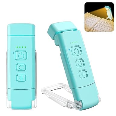 Alyvisun Lampe de Lecture Rechargeable - 3 Modes de Couleur & 5 Niveaux de Luminosité Réglables, Fonction Minuterie, Autonomie de 80 Heures, Bleu