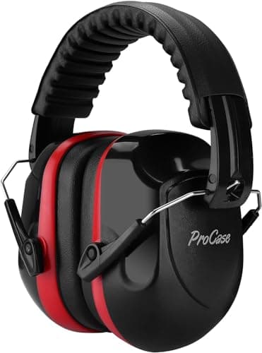 Procase Casque Anti Bruit Pliable Réglable Confortable Adulte, avec Une Atténuation de SNR 34dB, Serre-tête Souple pour Milieu Bruyant ou Stressant-Rouge