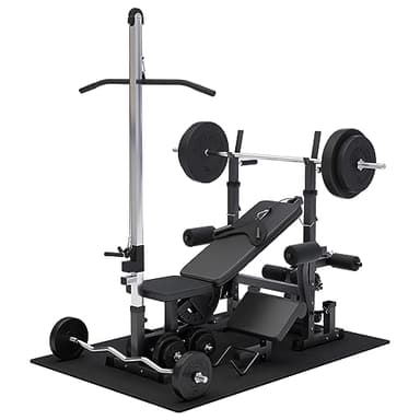 Gorilla Sports® Banc de Musculation Multifonction - Set Haltères 100kg, avec Support Barres, Tirage LAT, Butterfly, Réglable, Max 280kg - Banc d'Haltérophilie, Entraînement, Complet du Corps, Fitness