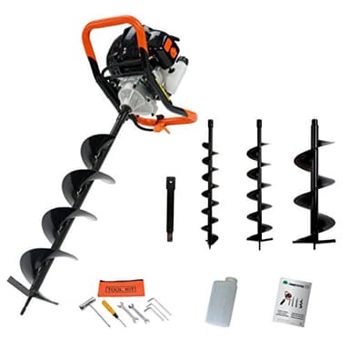 TARIÈRE THERMIQUE, FOREUSE 52 CC AVEC 3 FORETS 100, 150, 200 MM + RALLONGE 30 CM