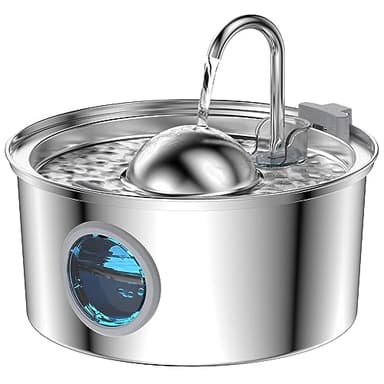 Fontaine a Eau Chat INOX - 3,2L Fontaine à Eau pour Chat - Fenêtre Transparente - Forme du Robinet - Multi-Filtration - Disponible pour Les Animaux de Petite et Moyenne Taille