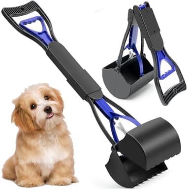 XFLYP Pelle à Déjections, 45cm Ramasse Crotte pour Chien avec Long Manche Solide Pince Dentelée, Pliable Nettoyage Pickup déjections Canines Clip pour Chien et Chat Animal, Déchets(Bleu)