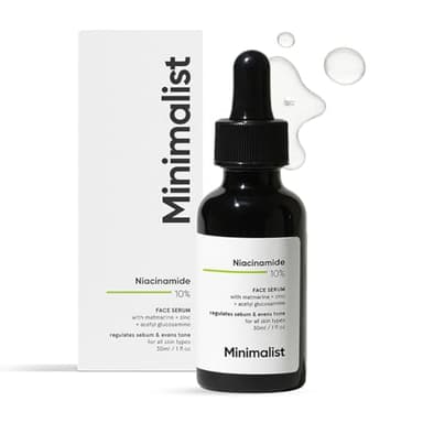 Minimalist Sérum pour le visage avec 10 % de niacinamide pour cicatrices d'acné, imperfections et équilibre l'huile avec zinc, transparent, 30 ml (1 pièce)