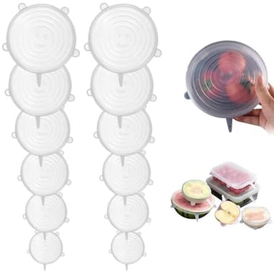 MOLIMOLI 12 Pièces Couvercle Silicone Alimentaire Extensible, 6 Tailles de couvercles en Silicone réutilisables pour Bols, Mugs, canettes (-40°C à 232°C)