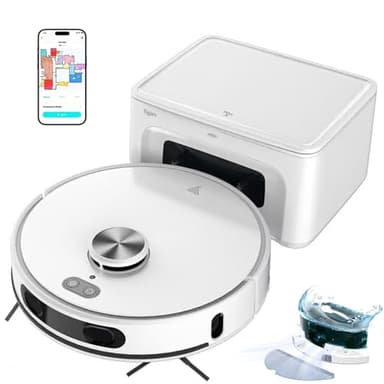 Robot Aspirateur Laveur avec Station jusqu'à 8000Pa 60 Jours Vidage Automatique Autonomie 220min, Navigation LiDAR & Cartographie, Connecté par Alexa/APP pour Poils d'Animaux, Sols Durs et Tapis