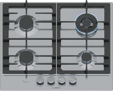 Bosch PCH6A5I90 Série 6, Plaque à gaz, FlameSelect, Poignées magnétiques amovibles, WOK, Grilles en fonte, Acier, 60 cm, Inox