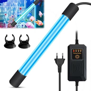 UV Aquarium Stérilisateur Lampe avec Minuterie, UV Submersible Lumière avec Ventouse, Lampe UV Anti-Bactéries, Lampe Stérilisatrice UV pour Nettoyer L'aquarium, Bocal à Poissons, L'étang (13W)