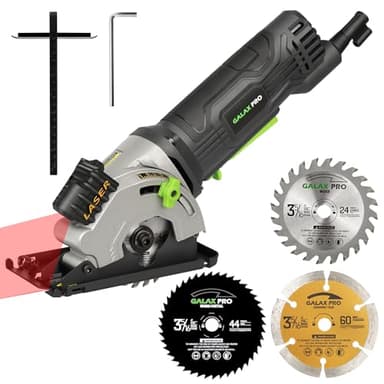 Scie Circulaire 480W GALAX PRO, 3500 RPM, Trois tranches de scie de 85 mm, Équipé de rails de guidage laser, Convenu pour le coupage du bois, du PVC et d'autres matériaux