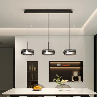Lustres de cuisine en verre en cristal moderne Lampe de cuisine LED Dimmable Lampe de salon Lustres de table à manger clairage de plafond hauteur réglable avec (A 3 lumière)