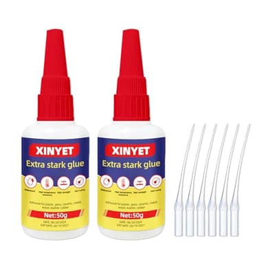 Xinyet Transparente Colle Forte, 2 Flacons de Colle Forte Rapide Glue Extra Forte de 50ml, Super Glue, pour coller du plastique, du verre, du vinyle, de l'acrylique, du PVC, du métal, etc