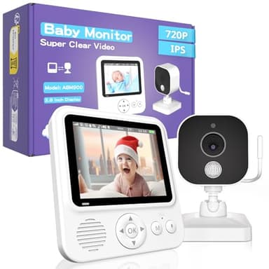 OBVHNUA Babyphone Camera 2,8 Pouces Caméra Bebe 720P IPS LCD Moniteur Vidéo 2000mAh USB-C BabyPhones avec Vision Nocturne Zoom VOX Communication Bidirectionnelle Capteur de Température 8 Berceuses