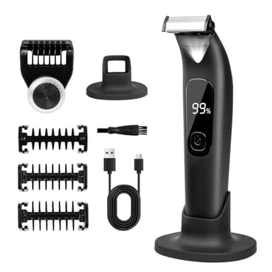 Carehabi Tondeuse Intime Homme, Tondeuse Corps Homme IPX6 Étanche avec LED, Guides de Coupe et Support, Tondeuse Corps Visage Humide/Sec pour Barbe, Parties Intimes, Poitrine, Jambes