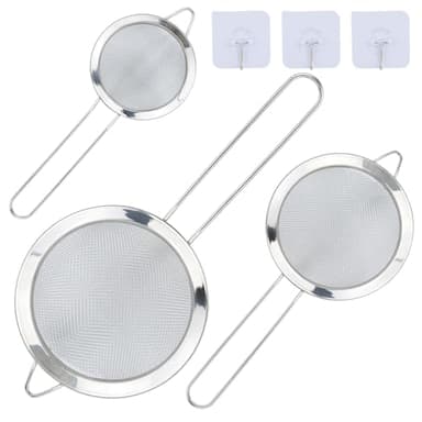 3 Pièces Passoire Inox 8/12/18 cm, Métal Tamis Cuisine, Tamis Maille Fine avec Poignée, Filtre pour Pâtisserie, Égoutter Poudre, Pates, Légumes, Quinoa, Nouille, Riz, Blanc d'Oeuf (Argent)