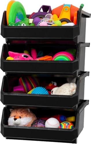 ReadySpace Lot de 4 conteneurs en plastique extra larges pour organiser et ranger les placards, la cuisine, le bureau ou le garde-manger, 37,5 x 41,9 x 17,8 cm, noir