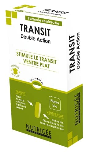 NUTRIGÉE - Transit Double Action - Paresse Intestinale - Ventre Plat - Facilite La Digestion, Régénère La Flore, Régule Le Transit - 1 à 3 Prises/Jour - 30 Comprimés - Fabriqué en France