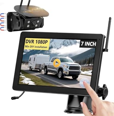 VASTEND Caméra de Recul sans Fil Solaire, Magnétique 7" 1080P Caméra de Recul 9600mAh Rechargeable Batterie, Installation DIY, Vision Nocturne, pour Fourgon, Camion, Remorque, Camping Car(VS-7C)