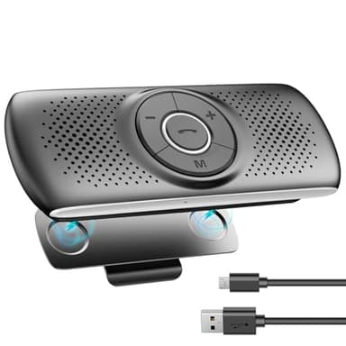 Kit Mains Libres pour Voiture Bluetooth 5.3 Haut-Parleur Micro Intégré avec Clip Support du GPS, Musique Slot Carte TF Reconnexion Automatique, Enceinte Voiture Brise-Soleil iOS Siri&Assistant Google