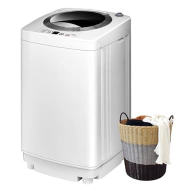 SOARS Mini Machine à Laver avec Essoreuse, Machine à Laver Automatique Jusqu'à 3,5 KG, avec 6 Modèles, Pompe de Vidange, Écran, Machine à Laver Toploader, 43 X 43 X 75 CM, Blanc