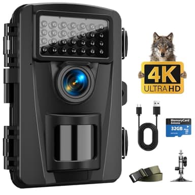 CamZeste Caméra de Chasse, 60MP 4K Caméra Chasse avec Détecteur de Mouvement Vision Nocturne, 940nm IR LED No Glow Invisible, Temps de Déclenchement 0,1s, Étanchéité IP66, avec Carte SD 32GB