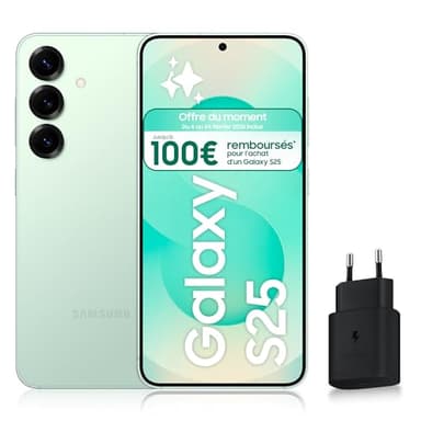 Samsung Galaxy S25, Smartphone Android 5G avec Galaxy AI, 512 Go, Chargeur secteur rapide 25W inclus, Smartphone déverrouillé, Vert d’eau, Version FR
