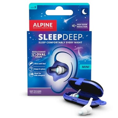 Alpine SleepDeep Bouchons d’Oreilles pour Dormir - Nouvelle Forme Ovale - Gel Anti Bruit Intégré - Confort et Atténuation au Max - Bouchons Anti Bruit avec Filtres Souples (Taille S)