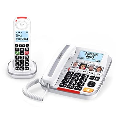 SWISSVOICE - Xtra 3355 Combo - DECT - Téléphone Fixe Filaire + Combiné Sans Fil - Larges Touches - Répondeur - Audio Boost - Sonneries Fortes - Compatible Aides Auditives - Blocage D'Appel - Blanc