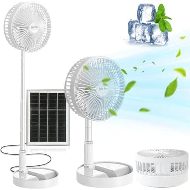 Ceboic Ventilateur sur Pied Solaire, Portable Ventilateur de Table 5200mAh Batterie Rechargeable Ventilateur Silencieux, 3 Vitesses et Réglable en Hauteur Ventilateur de Sol pour Maison Bureau Camping