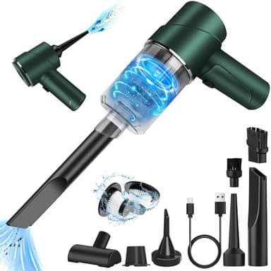 Aspirateur à Main 9000Pa,Portable Mini Aspirateur à Main sans Fil,Multifonctionnel Aspirateur Voiture Puissant,Bruit avec Plusieurs Buses et Filtre Lavable pour la Maison,Voiture,Table,Vert Foncé