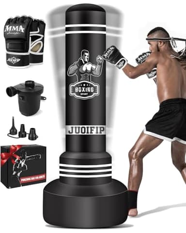 JUOIFIP Sac de Frappe Adulte 180cm- Sac de Boxe Lourd autoportant avec Gants de Boxe et Pompe, Sacs de Kickboxing avec Support pour l'entraînement MMA Muay Thai Fitness Débutants