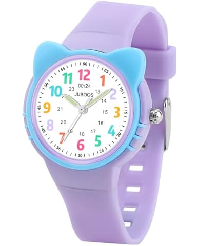 Juboos Montres Enfants Filles, Montre à Quartz Analogique pour Garçons, Filles, Montre Enfants étanches,Bracelet Souple de 4 à 15 Ans (Violet)