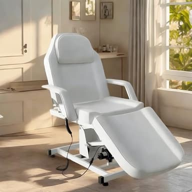 Joiemebi Table de massage réglable pliable électrique en cuir synthétique pour salon professionnel et maison, 82 cm (L) x 180 cm (l) x 63-87 cm (H) (blanc)