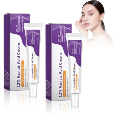 Lot de 2 Crèmes visage azélaïques, sérum éclaircissant à l'acide azélaïque 12%, acide hyaluronique azélaïque avec niacinamide et vitamine C, prévient l'acné et l'hyperpigmentation