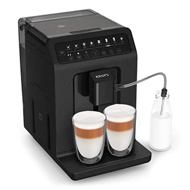 Krups Machine à café grains automatique, 2 boissons simultanées, 8 boissons préréglées, Entretien facile, Plastique recyclé et recyclable, Fabriqué en France, Evidence Eco-Design EA897B10