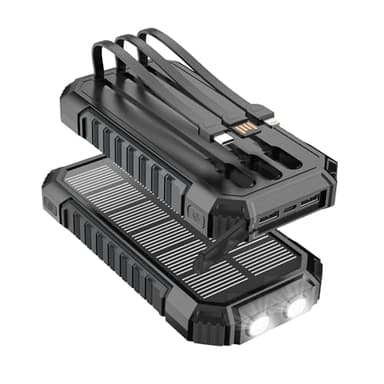 Batterie Externe Solaire 27000mAh – Chargeur Rapide 15W Chargeur Portable, 3 câbles intégrés avec Lampes Torches LED – 5 Sorties, Chargeur Solaire pour Phone 17/16/15/14/13 et Android