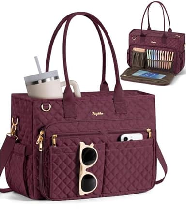 Sac fourre-tout pour enseignant pour femme, sac pour ordinateur portable de 15,6" avec grand porte-gobelet et poche isotherme, sac à main matelassé pour ordinateur portable pour le travail, le