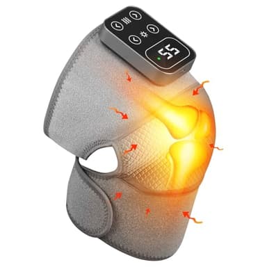 Masseur de genou pour l'arthrite, masseur de genou 3 en 1 avec 5 chauffages et 3 massages, genouillère chauffante sans fil, taille réglable, pour genoux/coudes/épaules, avec batterie de 5000 mAh