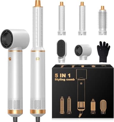 Airbrush 5 en 1, Seche Cheveux 5 en 1, Air Brush avec Seche Cheveux Ionique, Boucleur Automatique, Brushing Brosse Soufflante, Brosse Lissante, Hair Styler 5 en 1 pour Boucler, Lisser, Sécher