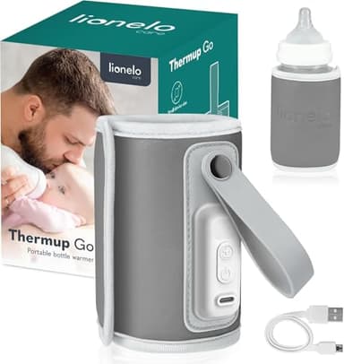 LIONELO Thermup Go Chauffe-biberon portable pour maintenir la température, fonction de charge USB, chauffage du lait et des aliments pour bébés, pour voiture, BPA FREE (Gris)
