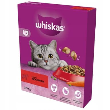Whiskas Adult 1+ Croquettes pour chats adultes avec bœuf Lot de 2 (2 x 300 g) dans un carton