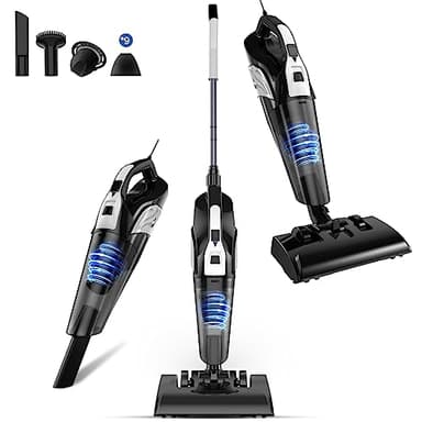 Hihhy Aspirateur Balai avec Fil, 18Kpa 600w Aspirateur Balai, 4-en-1 Aspirateur sans Sac Puissant léger Compact, Aspirateur avec 6m Long Câble, pour Poils d'animaux, Sols Durs