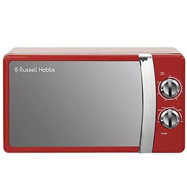 Russell Hobbs RHMM701R Micro-ondes manuel monofonction 700 W, 17 l, 5 niveaux de puissance, sonnerie et minuterie, fonction décongélation, nettoyage facile, rouge
